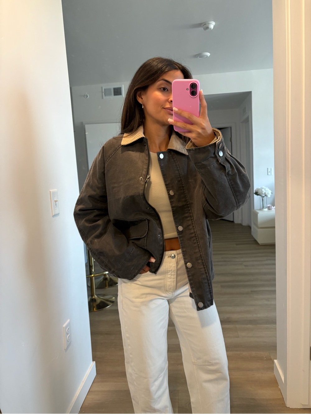 Women’s Charcoal Sherpa-Collar Utility Jacket - Picture 1 of 6